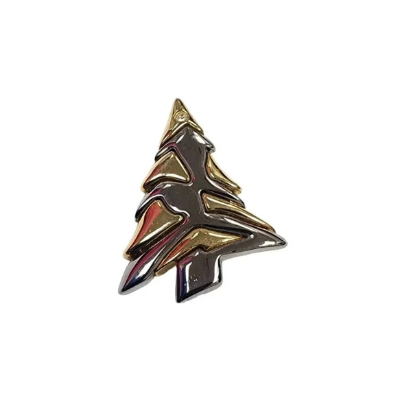 Liz Claiborne Jewelry - Vintage Liz Claiborne Christmas Tree Brooch Lapel Pin Silver and Gold Tone